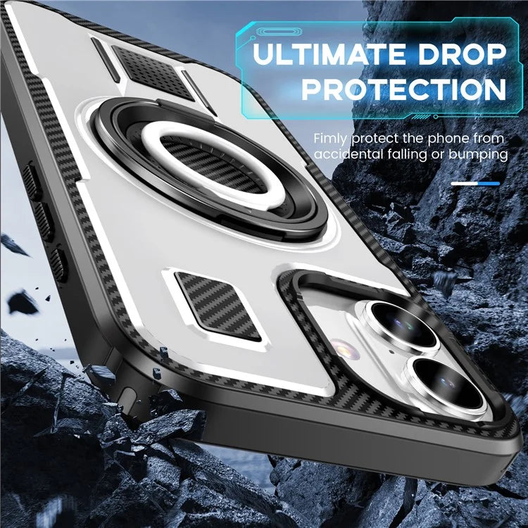 For iPhone 16 Plus Case TPU+PC Kickstand Phone Cover with Silicone Finger Strap