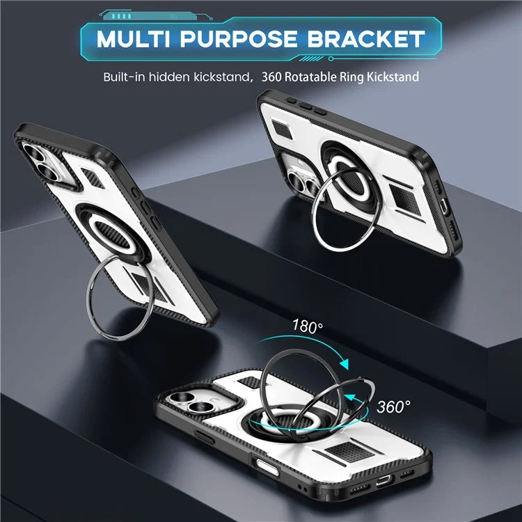 For iPhone 16 Plus Case TPU+PC Kickstand Phone Cover with Silicone Finger Strap