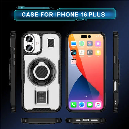 For iPhone 16 Plus Case TPU+PC Kickstand Phone Cover with Silicone Finger Strap