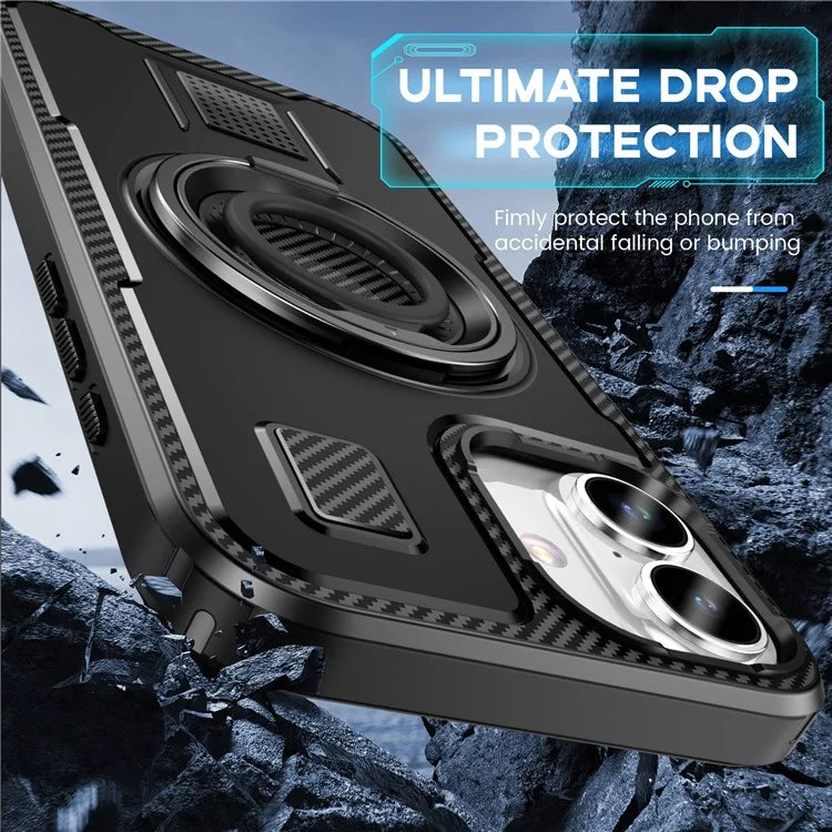 For iPhone 16 Plus Case TPU+PC Kickstand Phone Cover with Silicone Finger Strap