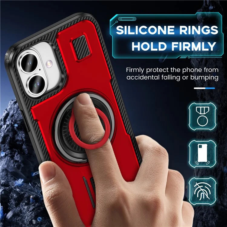 For iPhone 16 Plus Case TPU+PC Kickstand Phone Cover with Silicone Finger Strap