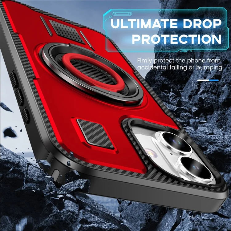 For iPhone 16 Plus Case TPU+PC Kickstand Phone Cover with Silicone Finger Strap