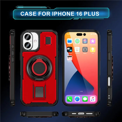 For iPhone 16 Plus Case TPU+PC Kickstand Phone Cover with Silicone Finger Strap