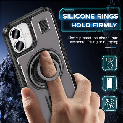 For iPhone 16 Plus Case TPU+PC Kickstand Phone Cover with Silicone Finger Strap
