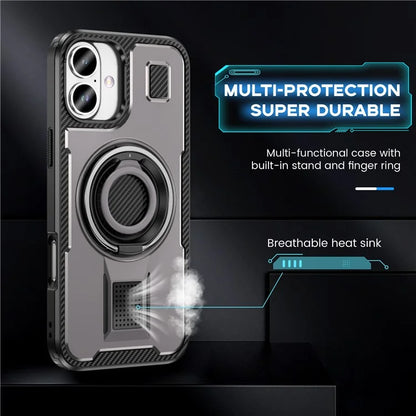 For iPhone 16 Plus Case TPU+PC Kickstand Phone Cover with Silicone Finger Strap