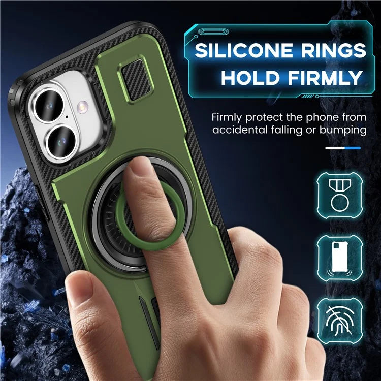 For iPhone 16 Plus Case TPU+PC Kickstand Phone Cover with Silicone Finger Strap