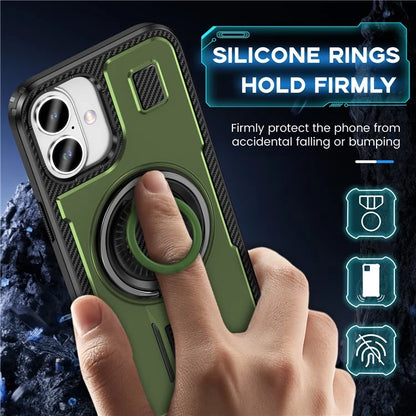 For iPhone 16 Plus Case TPU+PC Kickstand Phone Cover with Silicone Finger Strap