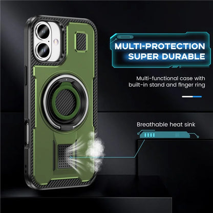 For iPhone 16 Plus Case TPU+PC Kickstand Phone Cover with Silicone Finger Strap