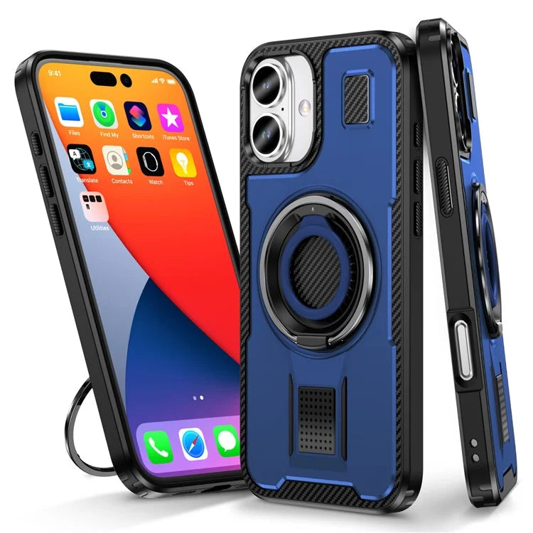 For iPhone 16 Plus Case TPU+PC Kickstand Phone Cover with Silicone Finger Strap