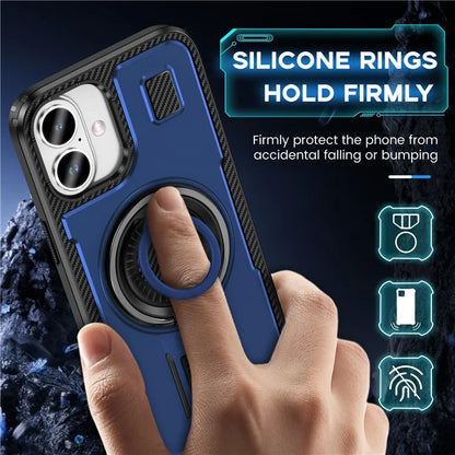 For iPhone 16 Plus Case TPU+PC Kickstand Phone Cover with Silicone Finger Strap