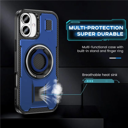 For iPhone 16 Plus Case TPU+PC Kickstand Phone Cover with Silicone Finger Strap