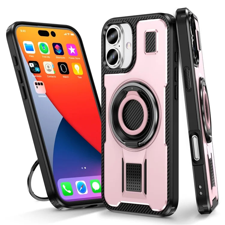 For iPhone 16 Plus Case TPU+PC Kickstand Phone Cover with Silicone Finger Strap