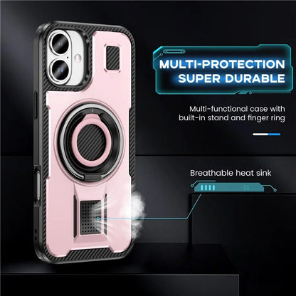 For iPhone 16 Plus Case TPU+PC Kickstand Phone Cover with Silicone Finger Strap