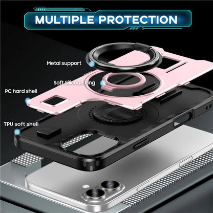 For iPhone 16 Plus Case TPU+PC Kickstand Phone Cover with Silicone Finger Strap