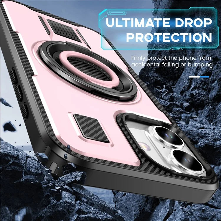 For iPhone 16 Plus Case TPU+PC Kickstand Phone Cover with Silicone Finger Strap