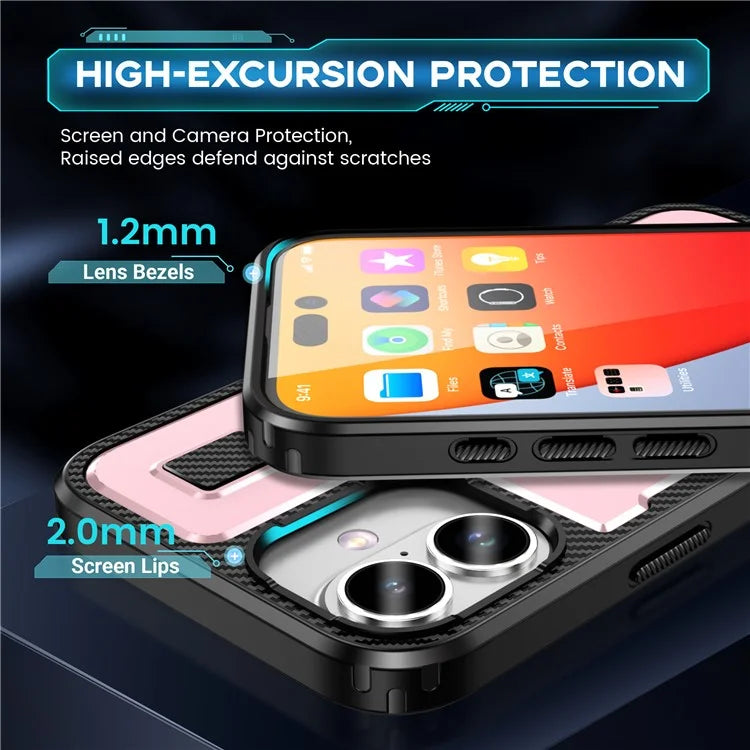 For iPhone 16 Plus Case TPU+PC Kickstand Phone Cover with Silicone Finger Strap