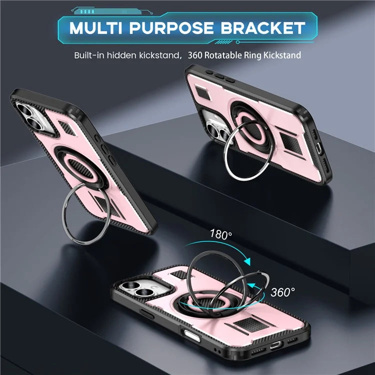 For iPhone 16 Plus Case TPU+PC Kickstand Phone Cover with Silicone Finger Strap