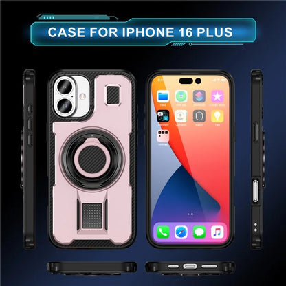 For iPhone 16 Plus Case TPU+PC Kickstand Phone Cover with Silicone Finger Strap