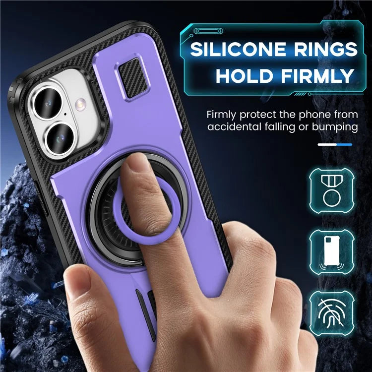 For iPhone 16 Plus Case TPU+PC Kickstand Phone Cover with Silicone Finger Strap