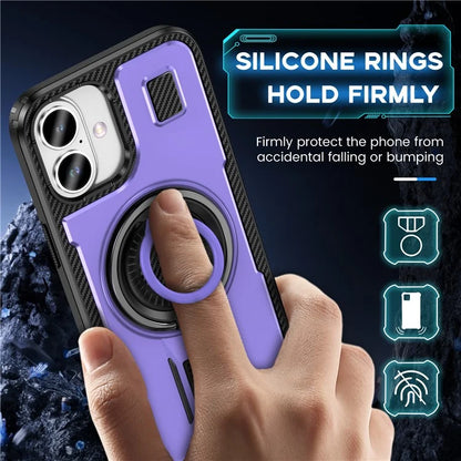 For iPhone 16 Plus Case TPU+PC Kickstand Phone Cover with Silicone Finger Strap
