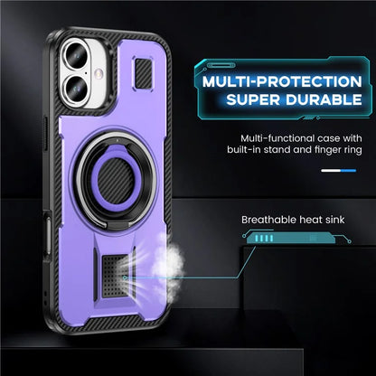 For iPhone 16 Plus Case TPU+PC Kickstand Phone Cover with Silicone Finger Strap