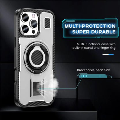 For iPhone 16 Pro Case TPU+PC Kickstand Phone Cover with Silicone Finger Strap