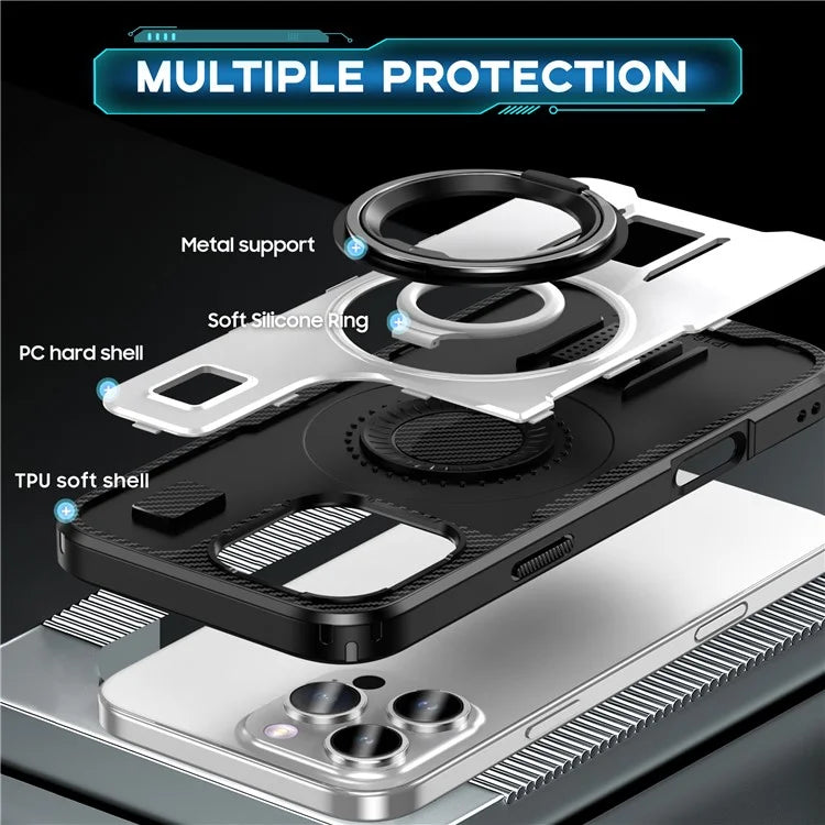 For iPhone 16 Pro Case TPU+PC Kickstand Phone Cover with Silicone Finger Strap