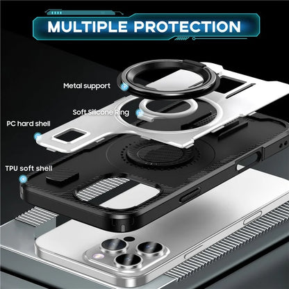 For iPhone 16 Pro Case TPU+PC Kickstand Phone Cover with Silicone Finger Strap
