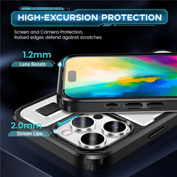 For iPhone 16 Pro Case TPU+PC Kickstand Phone Cover with Silicone Finger Strap