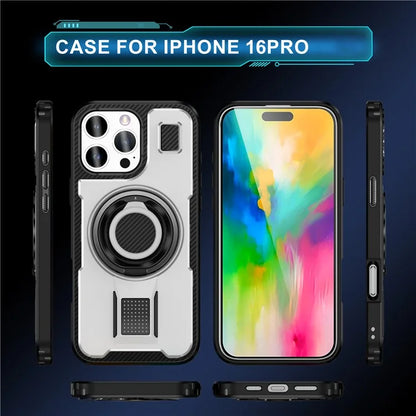 For iPhone 16 Pro Case TPU+PC Kickstand Phone Cover with Silicone Finger Strap