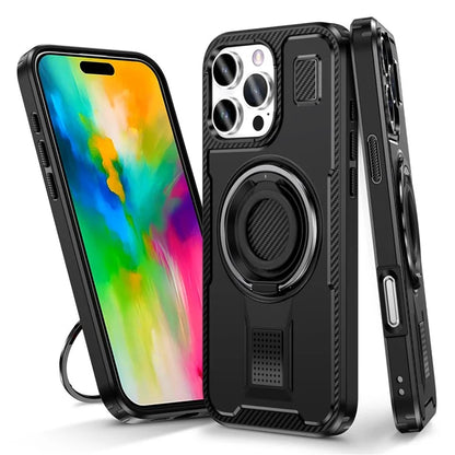 For iPhone 16 Pro Case TPU+PC Kickstand Phone Cover with Silicone Finger Strap