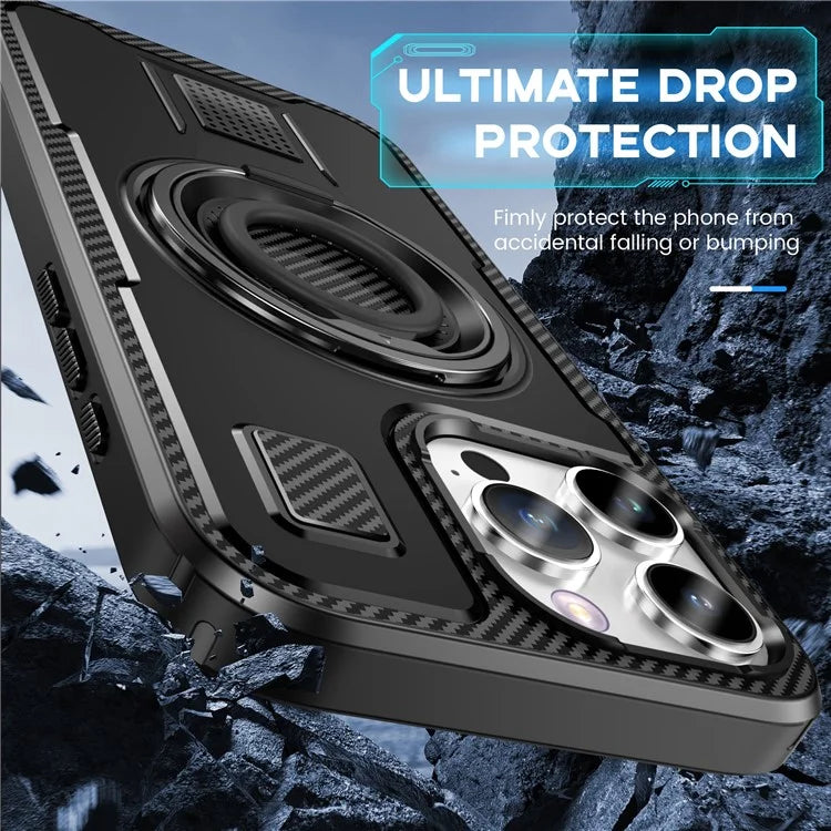 For iPhone 16 Pro Case TPU+PC Kickstand Phone Cover with Silicone Finger Strap