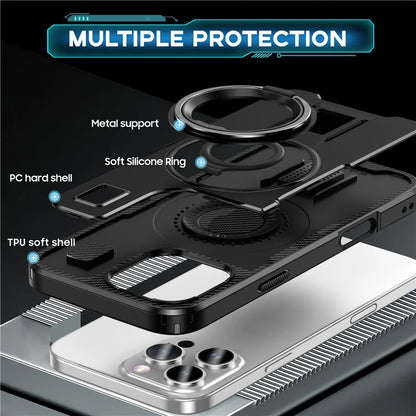 For iPhone 16 Pro Case TPU+PC Kickstand Phone Cover with Silicone Finger Strap