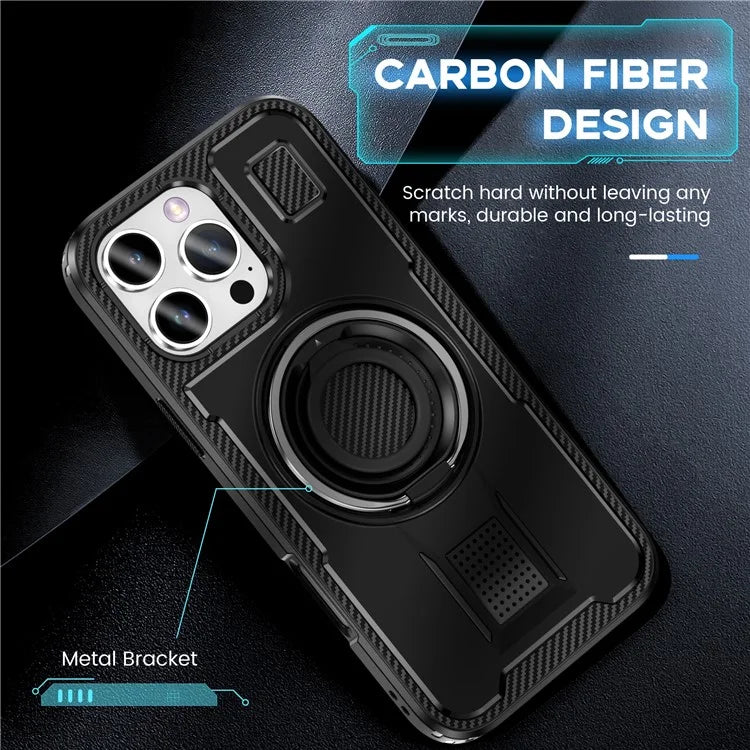 For iPhone 16 Pro Case TPU+PC Kickstand Phone Cover with Silicone Finger Strap
