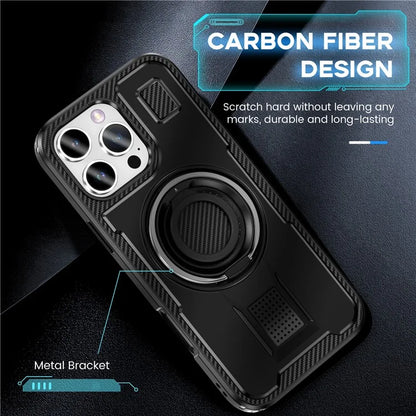 For iPhone 16 Pro Case TPU+PC Kickstand Phone Cover with Silicone Finger Strap