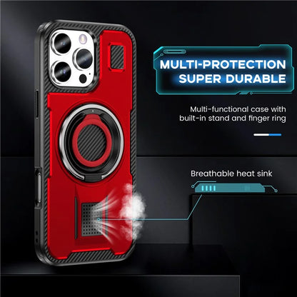 For iPhone 16 Pro Case TPU+PC Kickstand Phone Cover with Silicone Finger Strap