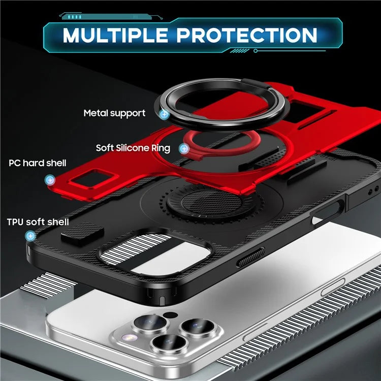 For iPhone 16 Pro Case TPU+PC Kickstand Phone Cover with Silicone Finger Strap