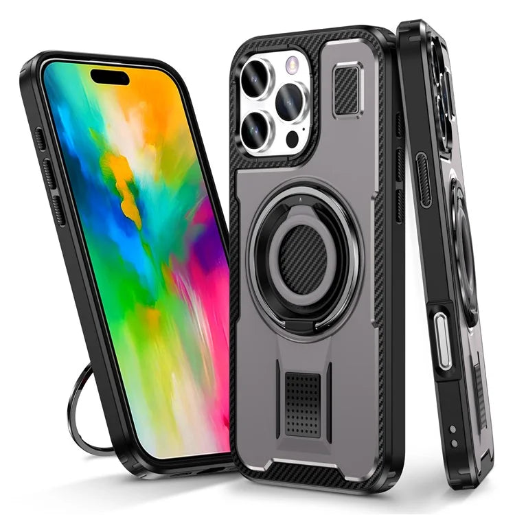 For iPhone 16 Pro Case TPU+PC Kickstand Phone Cover with Silicone Finger Strap