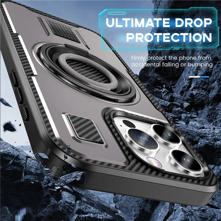 For iPhone 16 Pro Case TPU+PC Kickstand Phone Cover with Silicone Finger Strap