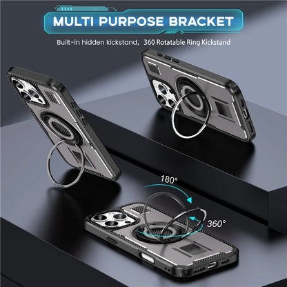 For iPhone 16 Pro Case TPU+PC Kickstand Phone Cover with Silicone Finger Strap