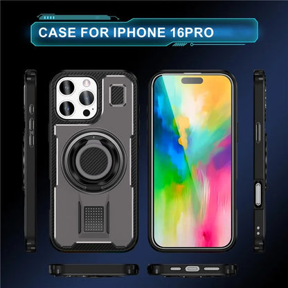 For iPhone 16 Pro Case TPU+PC Kickstand Phone Cover with Silicone Finger Strap