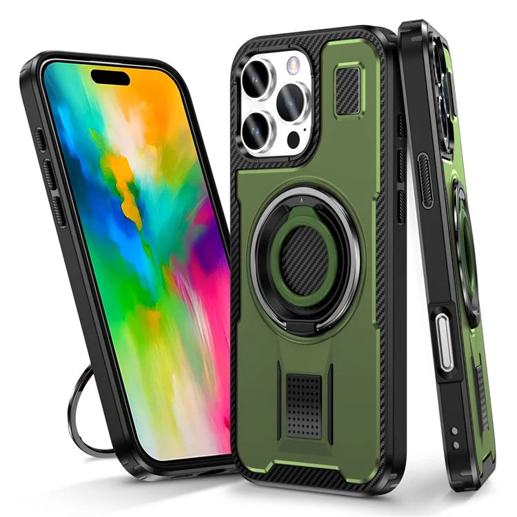 For iPhone 16 Pro Case TPU+PC Kickstand Phone Cover with Silicone Finger Strap