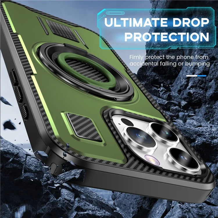 For iPhone 16 Pro Case TPU+PC Kickstand Phone Cover with Silicone Finger Strap