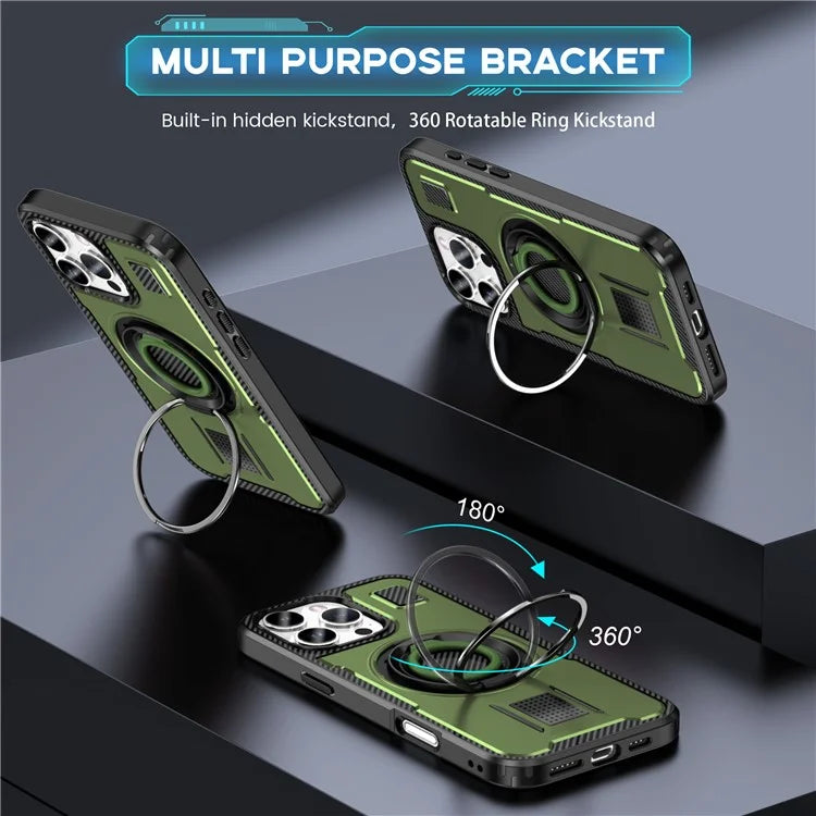 For iPhone 16 Pro Case TPU+PC Kickstand Phone Cover with Silicone Finger Strap