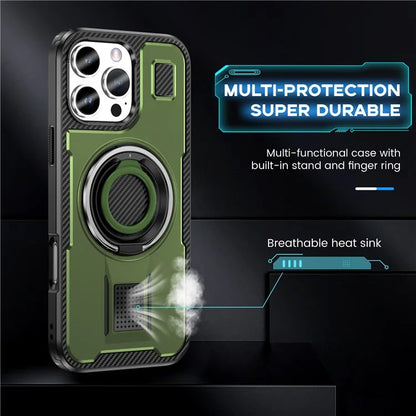 For iPhone 16 Pro Case TPU+PC Kickstand Phone Cover with Silicone Finger Strap