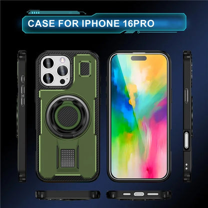 For iPhone 16 Pro Case TPU+PC Kickstand Phone Cover with Silicone Finger Strap