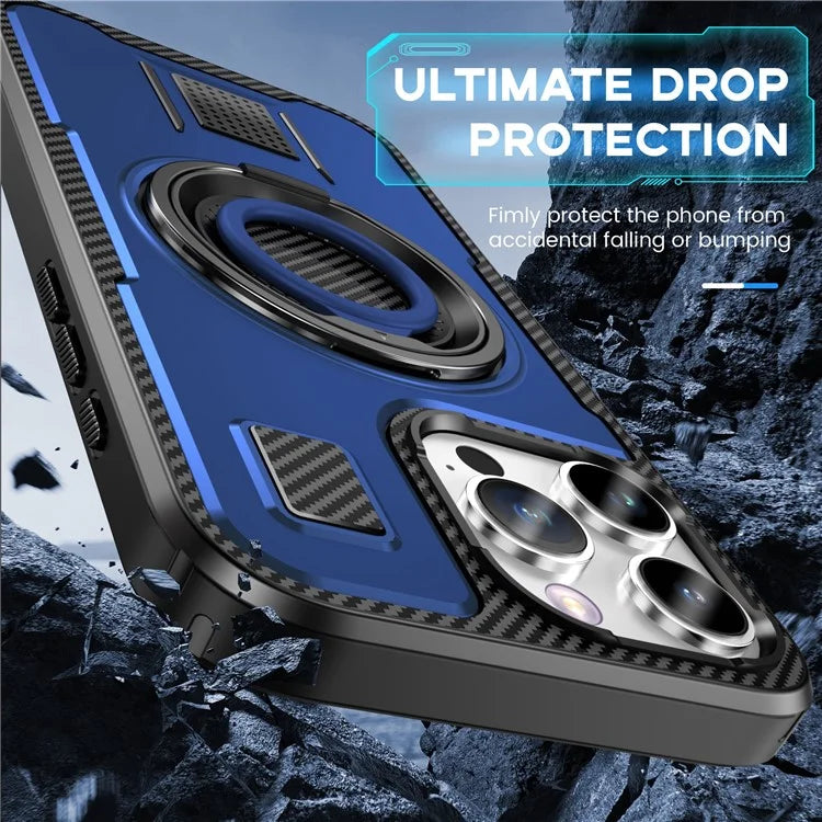 For iPhone 16 Pro Case TPU+PC Kickstand Phone Cover with Silicone Finger Strap