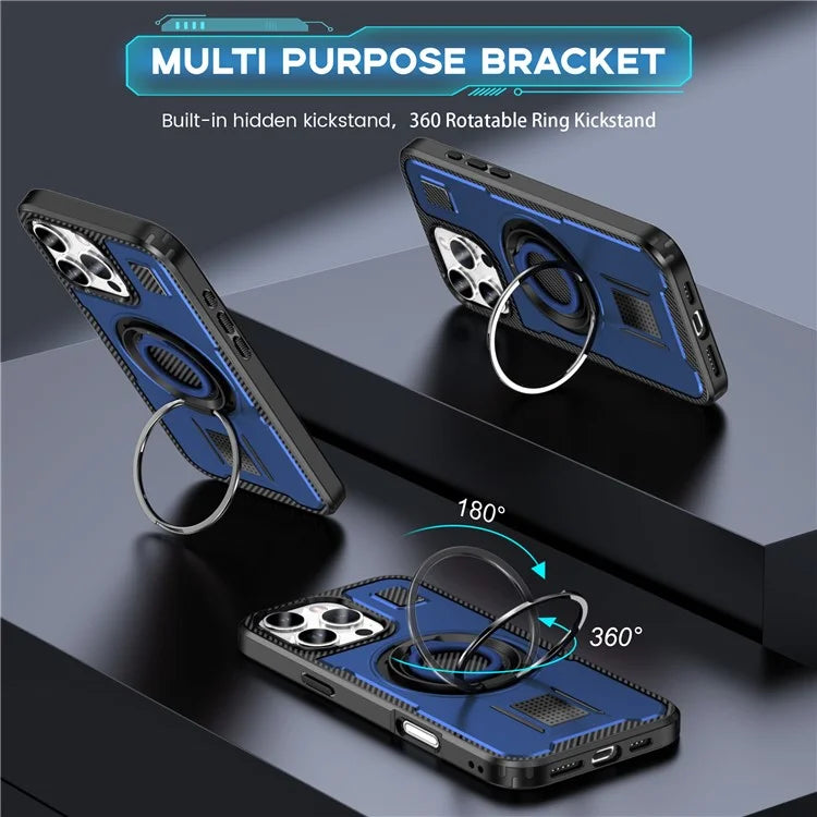 For iPhone 16 Pro Case TPU+PC Kickstand Phone Cover with Silicone Finger Strap