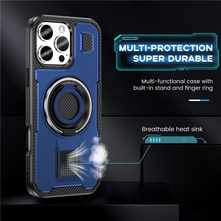 For iPhone 16 Pro Case TPU+PC Kickstand Phone Cover with Silicone Finger Strap