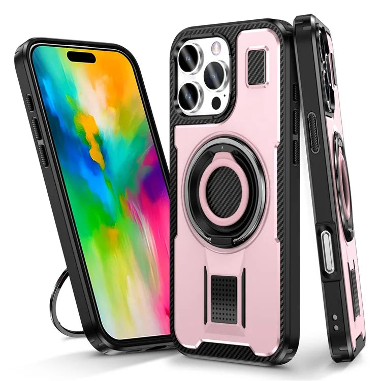 For iPhone 16 Pro Case TPU+PC Kickstand Phone Cover with Silicone Finger Strap